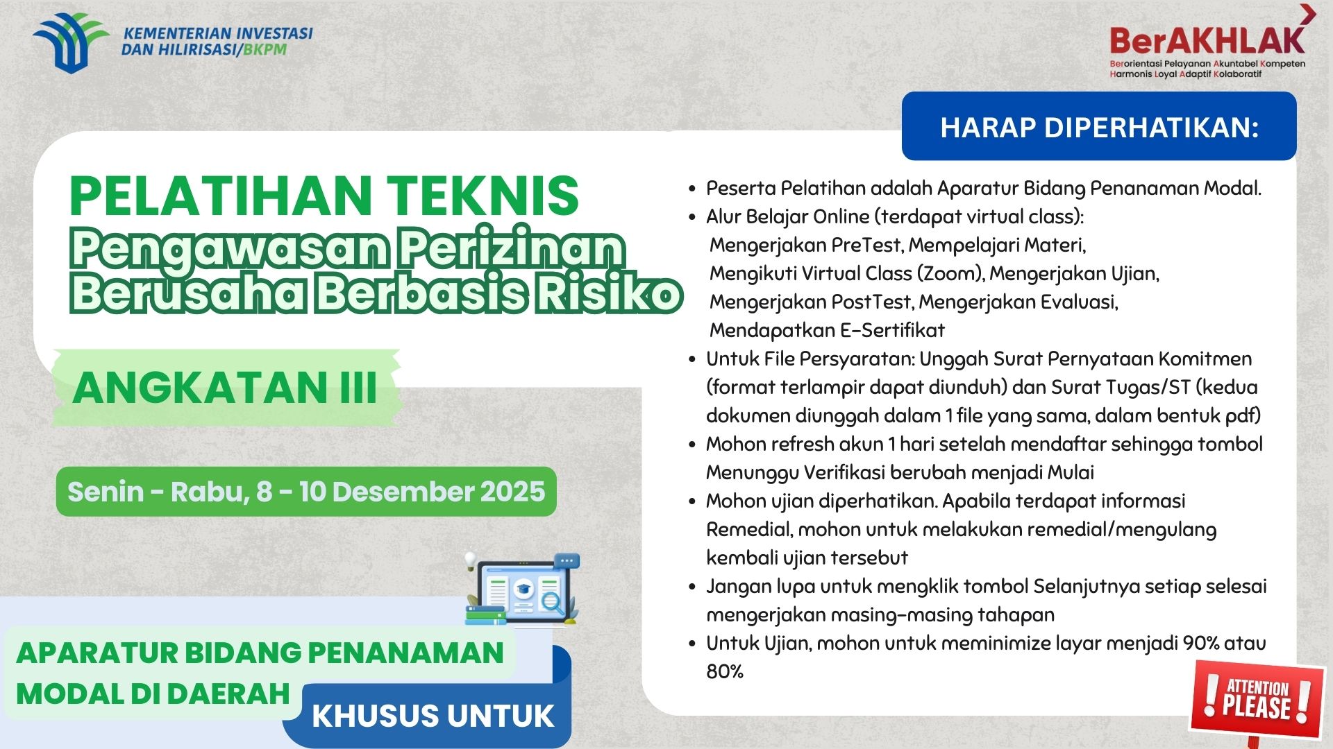 Pelatihan Teknis Pengawasan Perizinan Berusaha Berbasis Risiko Bagi Aparatur Daerah Angkatan III