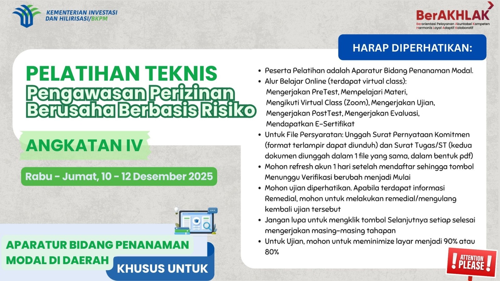 Pelatihan Teknis Pengawasan Perizinan Berusaha Berbasis Risiko Bagi Aparatur Daerah Angkatan IV