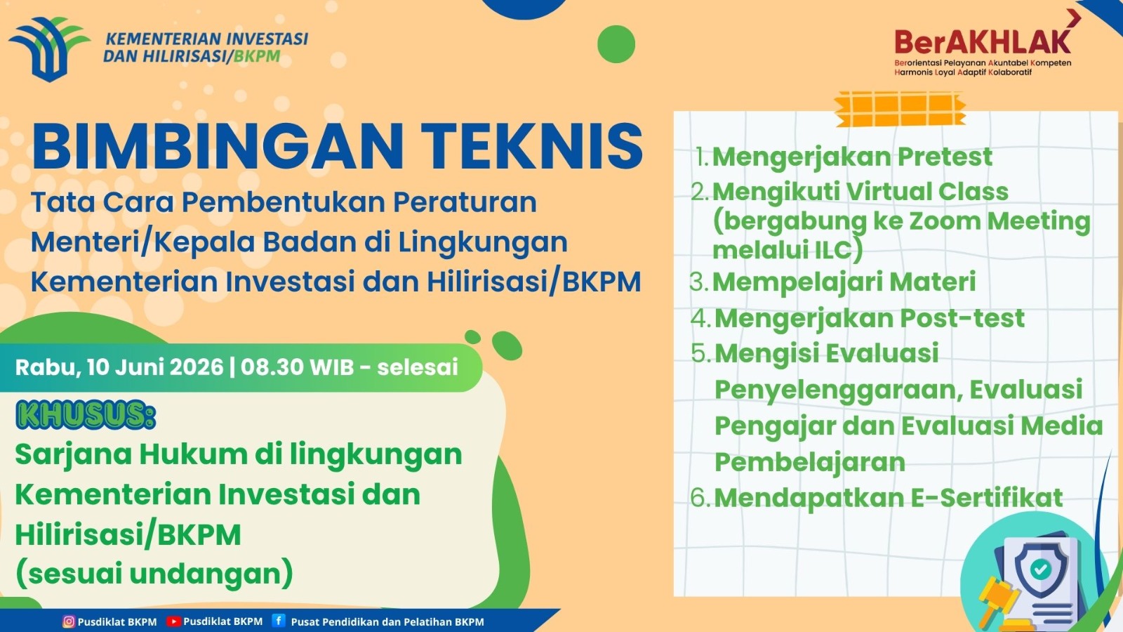 Bimbingan Teknis Tata Cara Pembentukan Peraturan Menteri/ Kepala Badan di Lingkungan Kementerian Investasi dan Hilirisasi/ BKPM