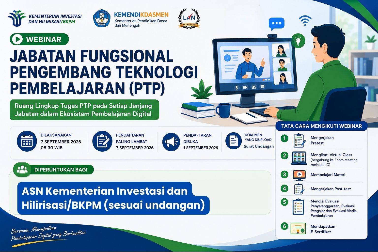 Webinar Jabatan Fungsional Pengembang Teknologi Pembelajaran (PTP): Ruang Lingkup Tugas PTP pada Setiap Jenjang Jabatan dalam Ekosistem Pembelajaran Digital